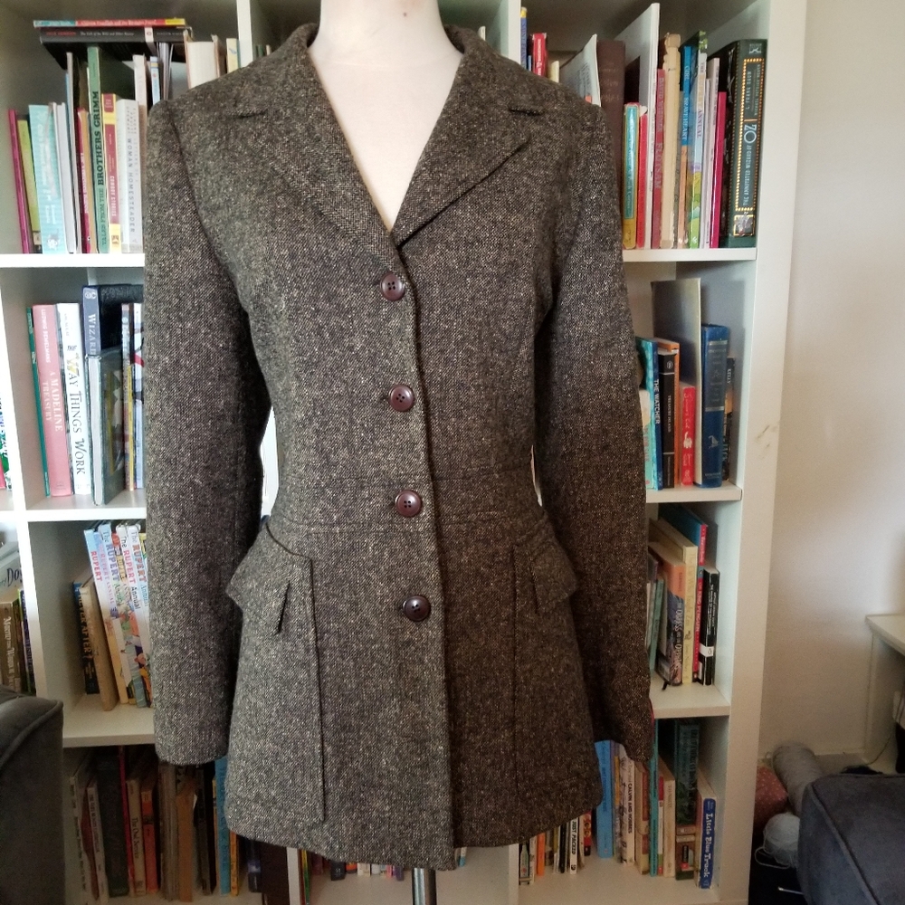 Zara tailored brown tweed jacket size 42